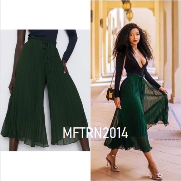 Zara Green Pleated Culottes 